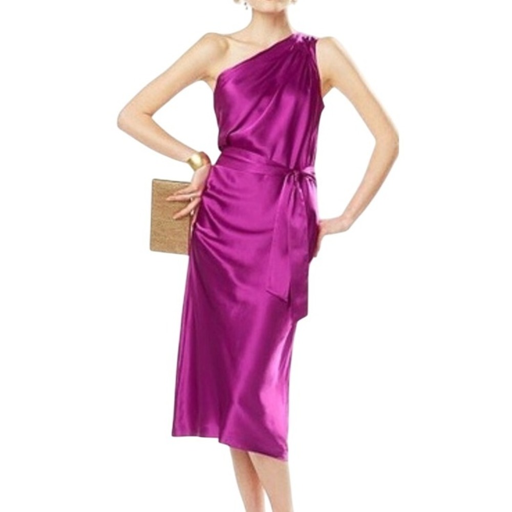 Banana Republic One-Shoulder Fuchsia Satin Dress